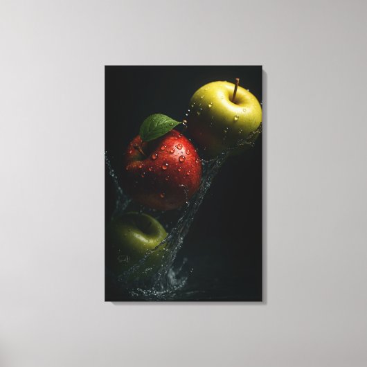 Apple Splash In Water - Fruit Fotografie Kunst Canvas Afdruk (Voorkant)