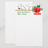 Apple Stars Glitter | Beste leraar ter wereld Briefpapier (Voorkant / Achterkant)