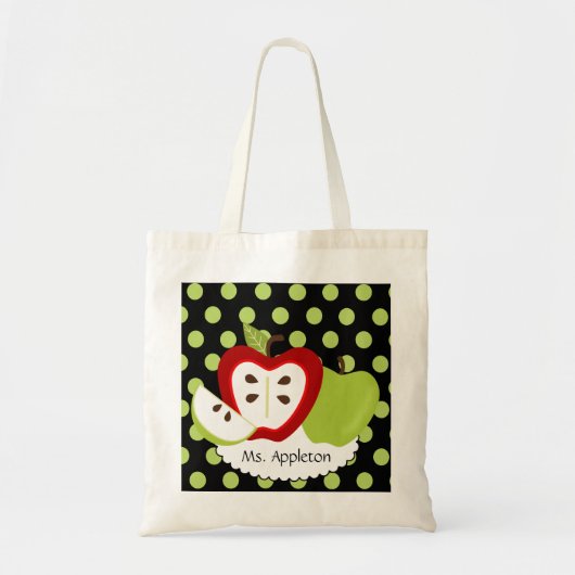 Apple Stippen Personalized Teacher Tote Bag (Voorkant)