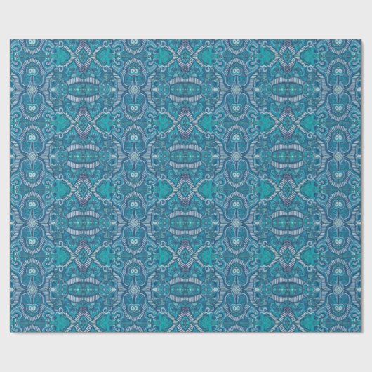 Apple Stripe Bohemian Arabesque Pattern Blue Blauw Cadeaupapier (Vlak)