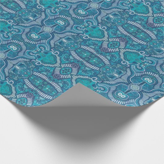 Apple Stripe Bohemian Arabesque Pattern Blue Blauw Cadeaupapier (Hoek)