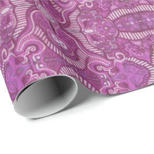 Apple Stripe Bohemian Arabesque Pattern Paars Cadeaupapier