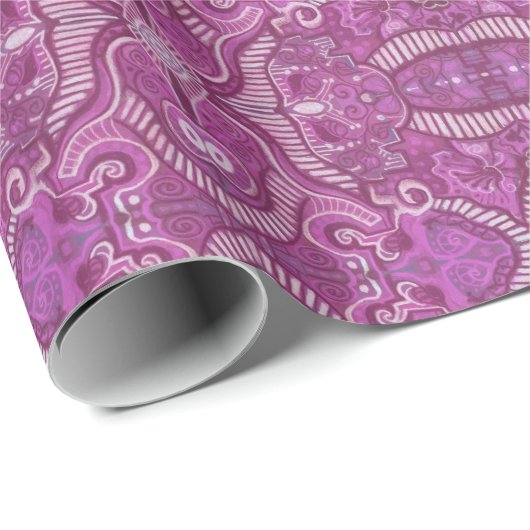Apple Stripe Bohemian Arabesque Pattern Paars Cadeaupapier (Rol Hoek)
