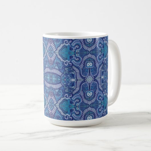 Apple Stripe Bohemian Boho Arabesque Pattern Blue Koffiemok (Voorkant rechts)