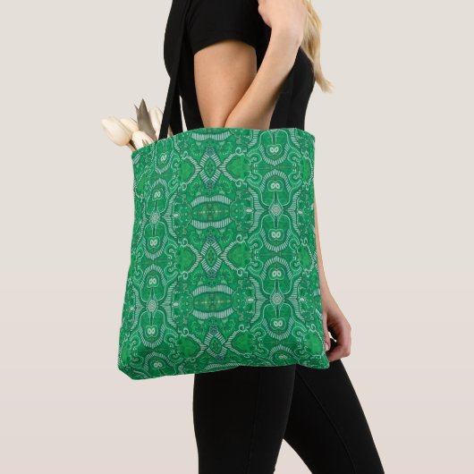 Apple Stripe Bohemian Boho Arabesque Pattern Green Tote Bag (Dichtbij)
