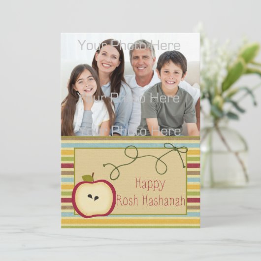 Apple, Stripes, Rosh Hashanah-fotokaart Feestdagenkaart (Staand voorkant)
