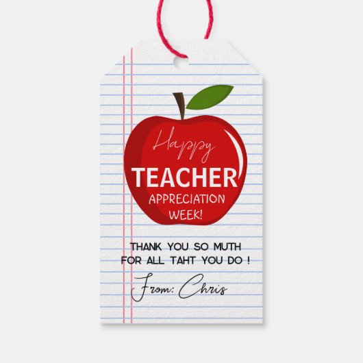 Apple Teacher Appreciation Week Label, afdrukbaar  Cadeaulabel (Achterkant)