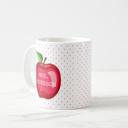 Apple Teacher Gift Personalized Polka Dots Koffiemok (Voorkant links)