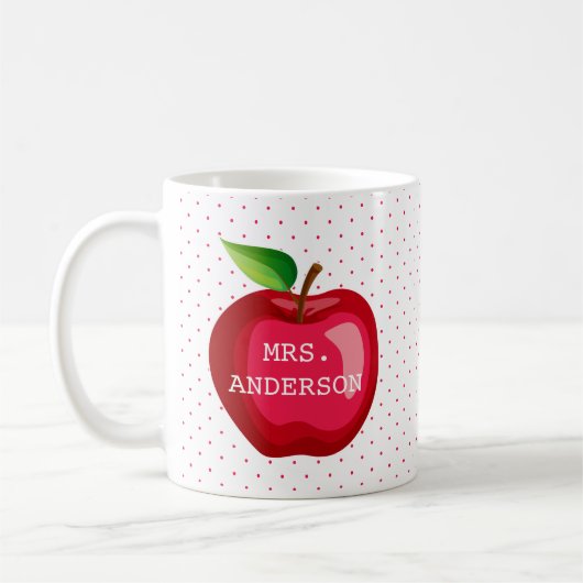 Apple Teacher Gift Personalized Polka Dots Koffiemok (Links)