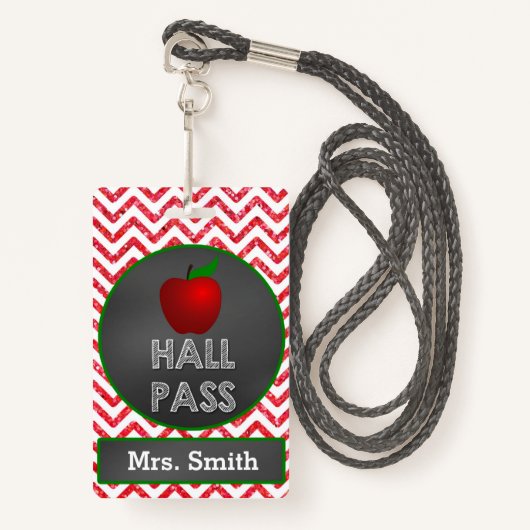 Apple Teacher Hall Pass voor klaslokaal Badge (Voorkant met draagriem)