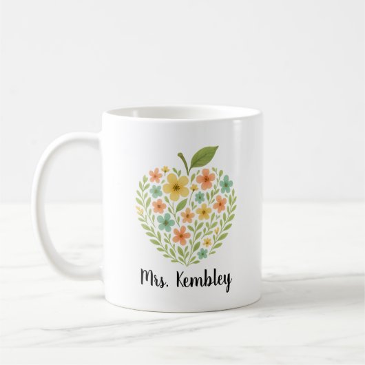 Apple Teacher mug Personalized Floral Apple custom Koffiemok (Links)