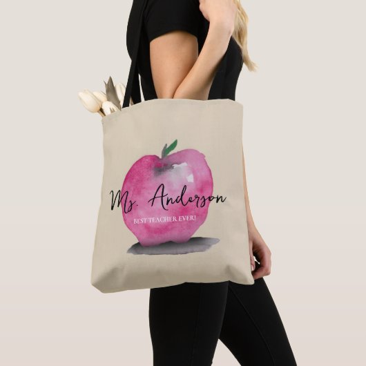 Apple Teacher Naam Beste Docent Ooit Aangepast Tote Bag (Dichtbij)