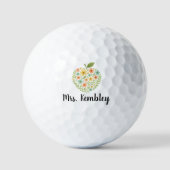 Apple Teacher name Personalized Floral Apple Golfballen (Voorkant)