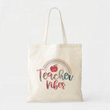 Apple Teacher Vibes Kleurrijke Canvas tas