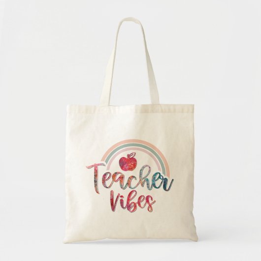 Apple Teacher Vibes Kleurrijke Canvas tas (Voorkant)