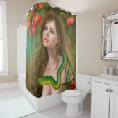 Apple temptation. Mooie vrouw Eve en slang. Douchegordijn (In situ)