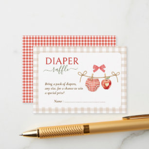 Apple thema rode gingham baby shower luier raffle informatiekaartje