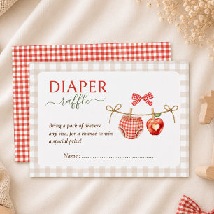 Apple thema rode gingham baby shower luier raffle informatiekaartje