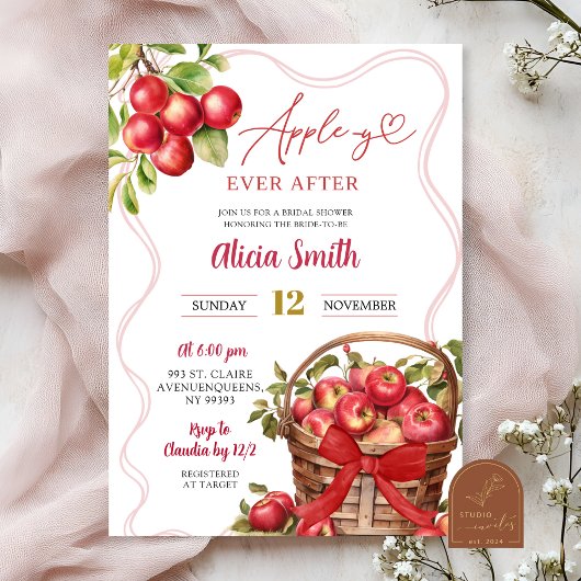 Apple Thema Rode Gingham Bruiloftsfeest Kaart