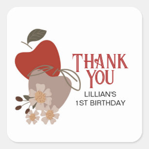 Apple thema verjaardag dank u vierkante sticker