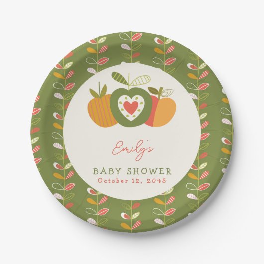 Apple Theme Herfst Baby shower Genderneutraal Groe Papieren Bordje (Voorkant)