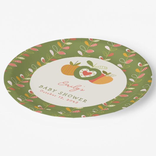 Apple Theme Herfst Baby shower Genderneutraal Groe Papieren Bordje (Gekanteld)