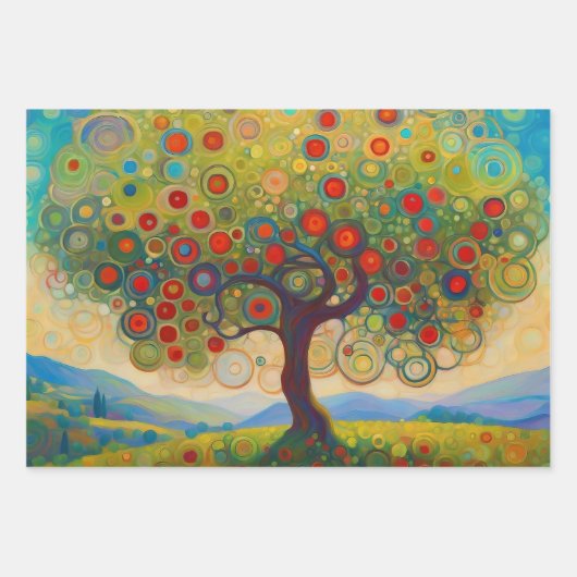 Apple Tree 3 Verjaardag Giftwrap Inpakpapier Vel (Voorkant)