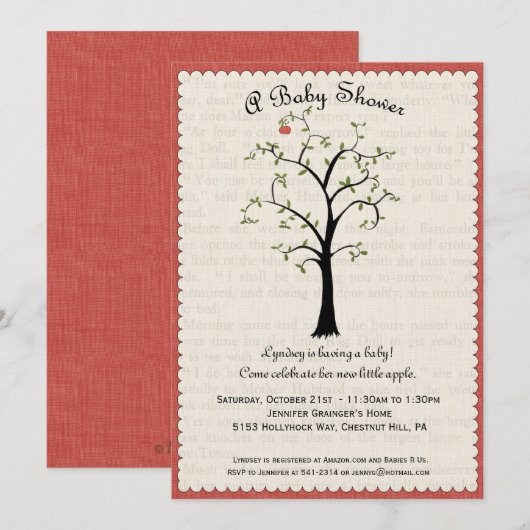 Apple Tree Baby shower Invitation Kaart (Voorkant / Achterkant)