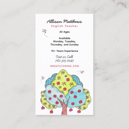 Apple Tree bijles Visitekaartje (Achterkant)