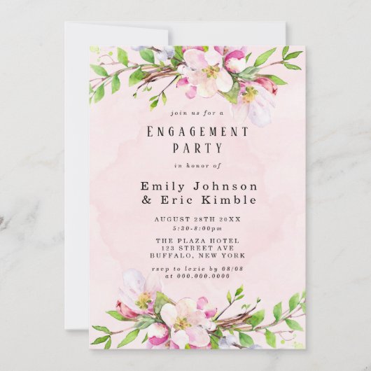 Apple Tree Blosgeld Waterverf Engagement Party Kaart (Voorkant)