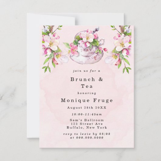 Apple Tree Blossom Brunch en Tea Invitations Kaart (Voorkant)