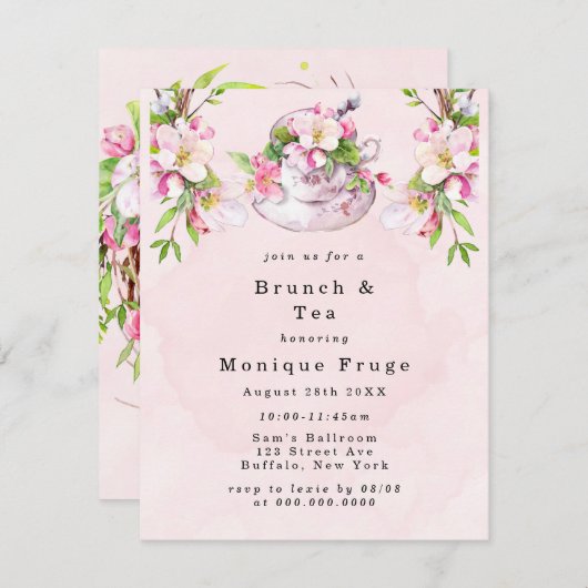 Apple Tree Blossom Brunch en Tea Invitations Kaart (Voorkant / Achterkant)