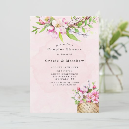 Apple Tree Blossom Music Couples Shower Invites (Staand voorkant)