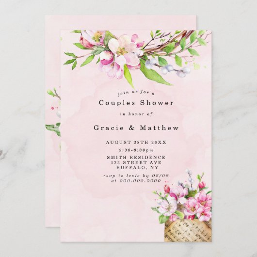 Apple Tree Blossom Music Couples Shower Invites (Voorkant / Achterkant)