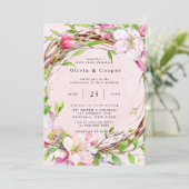 Apple Tree Blossom Waterverf Wreath Wedding Kaart (Staand voorkant)