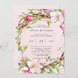 Apple Tree Blossom Waterverf Wreath Wedding Kaart