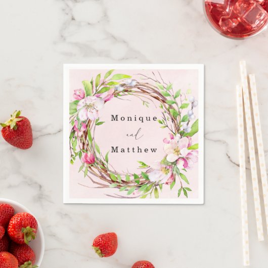 Apple Tree Blossom Waterverf Wreath Wedding Servet (Insitu)