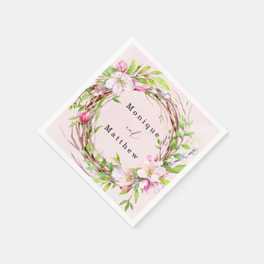 Apple Tree Blossom Waterverf Wreath Wedding Servet (Hoek)