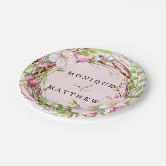 Apple Tree Blossom Wreath Wedding Papieren Bordje (Gekanteld)