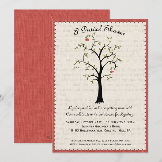 Apple Tree Bridal Shower-uitnodiging Kaart (Voorkant / Achterkant)