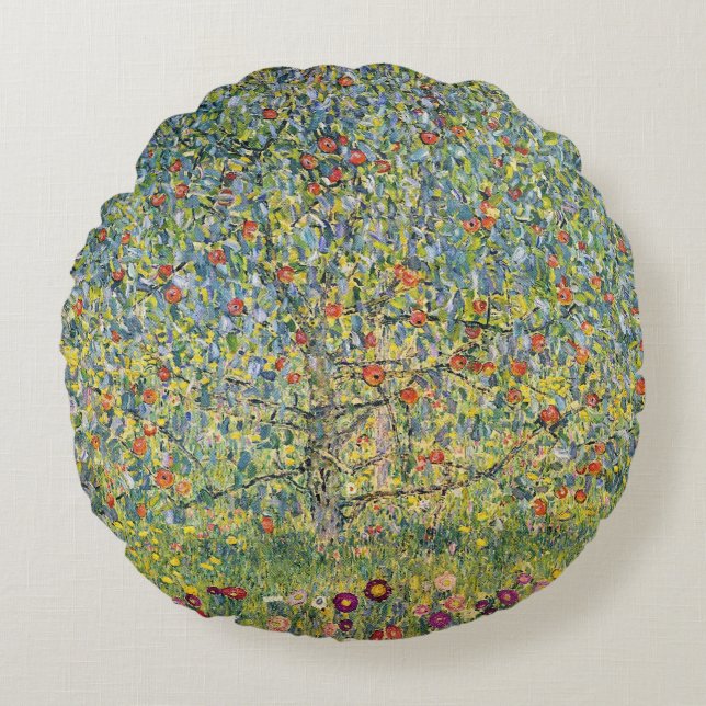 Apple Tree by Gustav Klimt,  Art Nouveau Rond Kussen (Voorkant)