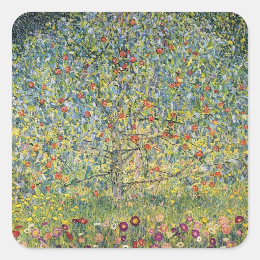 Apple Tree by Gustav Klimt, Art Nouveau Vierkante Sticker (Voorkant)