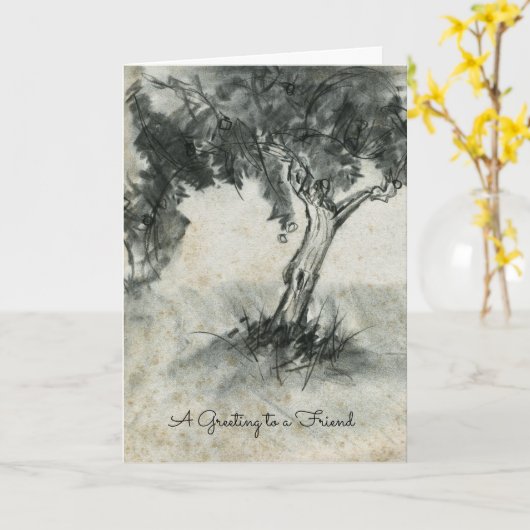 Apple Tree Charcoal Herfst Fruit Tree Friendship Kaart (Gele Bloem)