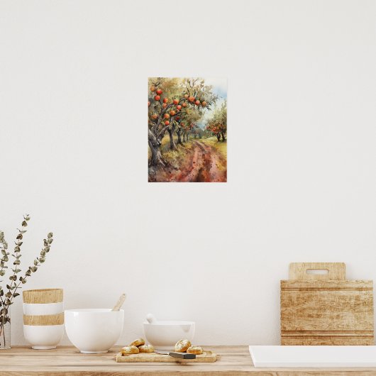 Apple Tree Grove tijdens het oogstseizoen Poster (Keuken)