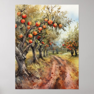 Apple Tree Grove tijdens het oogstseizoen Poster