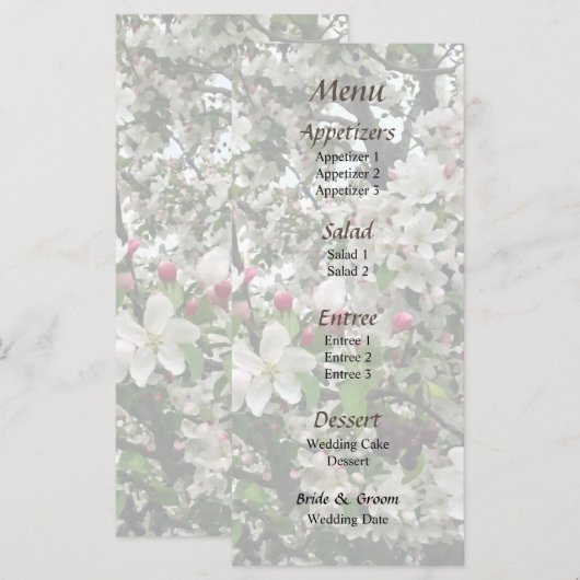 Apple Tree in Bloom Wedding Menu (Voorkant / Achterkant)