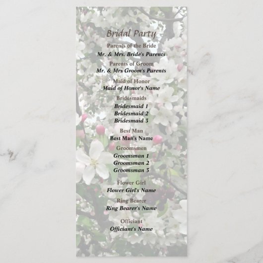 Apple Tree in Bloom Wedding Program Programmakaart (Achterkant)