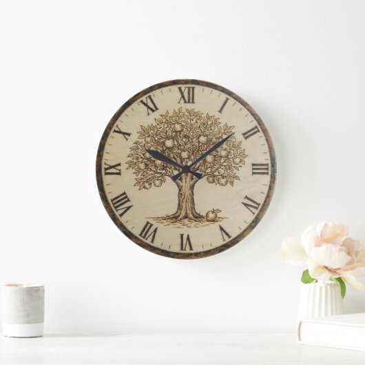 Apple Tree Wall Clock – Wood-Burned Style Grote Klok (Huis)
