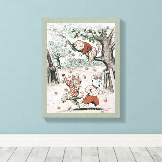 Apple Trees & Cats, Louis Wain Canvas Afdruk (Insitu (Houten vloer))