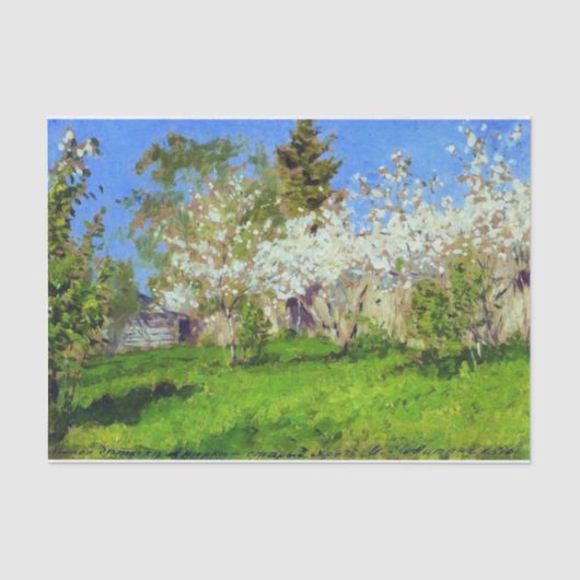 Apple Trees in Blossom door Isaac Levitan Tissuepapier (Voorkant)